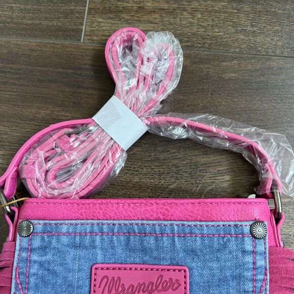 Wrangler Purse Leather Fringe Denim Hot Pink Crossbody Bag WG44-8360HPK Western - Picture 4 of 9
